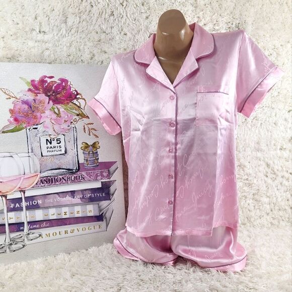 LARGE {Juicy Couture} Pink Satin Pajama Set - Picture 1 of 4